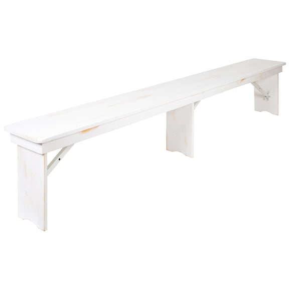 Flash Furniture HERCULES Series 8' x 12" Antique Rustic Solid White Pine Folding Farm Bench with 3 Legs