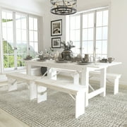 Flash Furniture HERCULES Series 8' x 40" Antique Rustic White Folding Farm Table and Four 40.25"L Bench Set