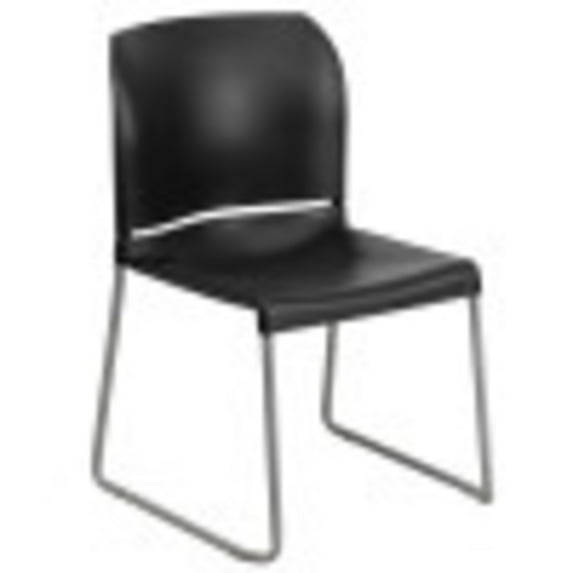 Flash Furniture HERCULES Series 880 lb. Capacity Black Full Back Contoured Stack Chair with Gray Powder Coated Sled Base