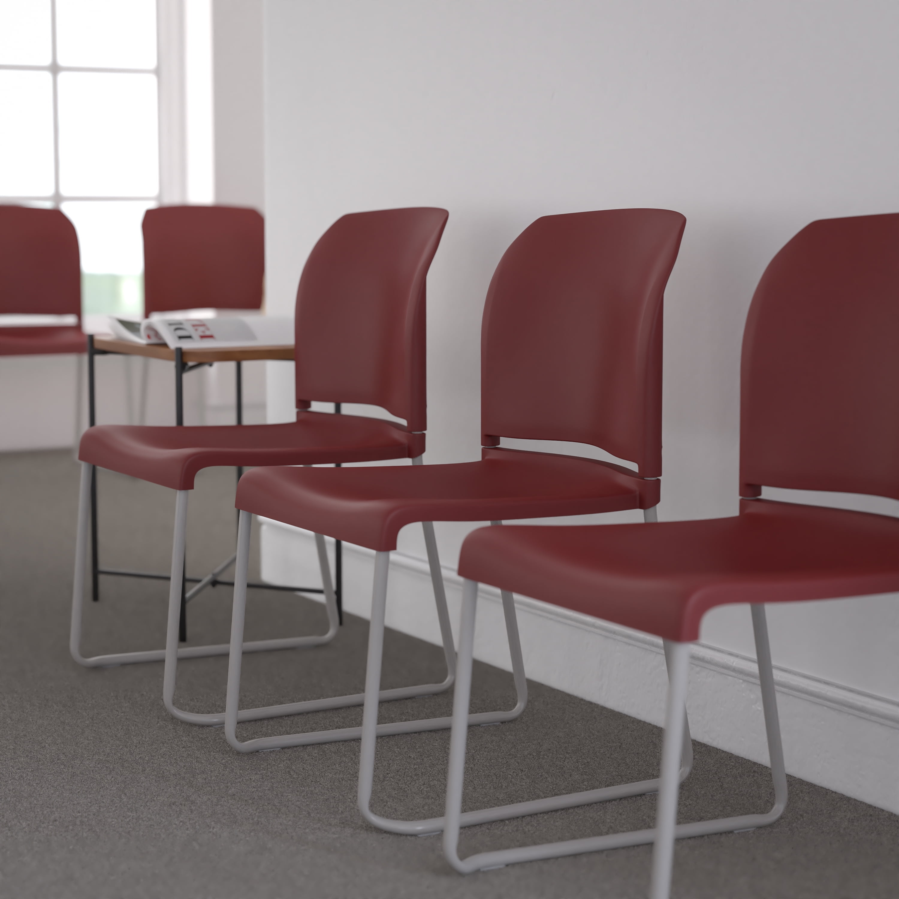 Gray Ergonomic Mid-Back Metal Stacking Chair