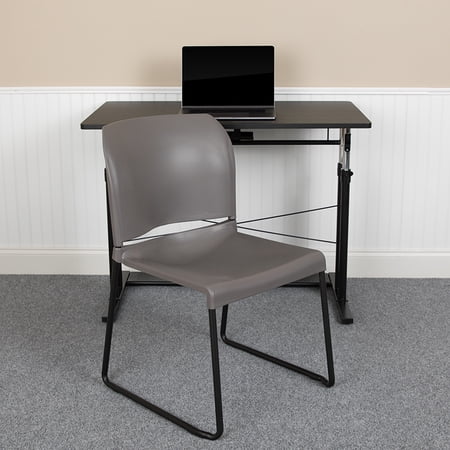 Flash Furniture HERCULES Series 880 lb. Capacity Gray Full Back Contoured Stack Chair with Black Powder Coated Sled Base [RUT-238A-GY-GG]