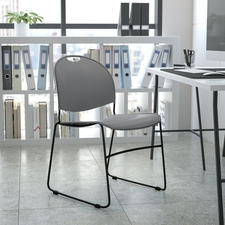 Flash Furniture HERCULES Series 880 lb. Capacity Gray Ultra-Compact Stack Chair with Black Powder Coated Frame