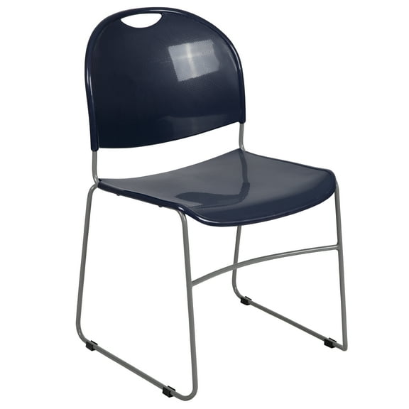 Flash Furniture HERCULES Series 880 lb. Capacity Navy Ultra-Compact Stack Chair with Silver Powder Coated Frame