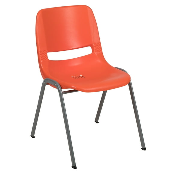 Flash Furniture HERCULES Series 880 lb. Capacity Orange Ergonomic Shell Stack Chair with Gray Frame
