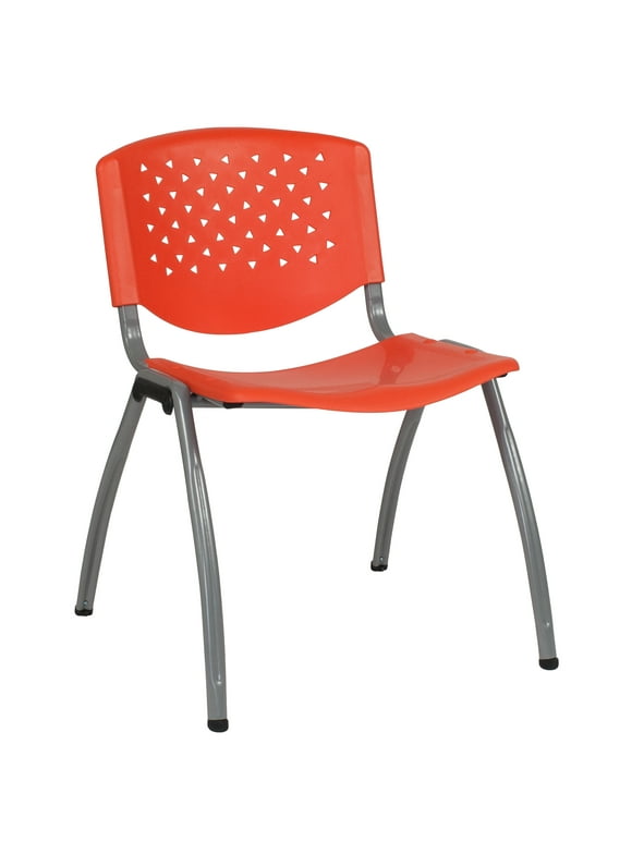 Flash Furniture HERCULES Series 880 lb. Capacity Orange Plastic Stack Chair with Titanium Gray Powder Coated Frame
