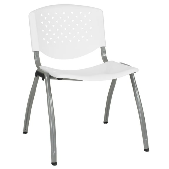 Flash Furniture HERCULES Series 880 lb. Capacity White Plastic Stack Chair with Titanium Gray Powder Coated Frame