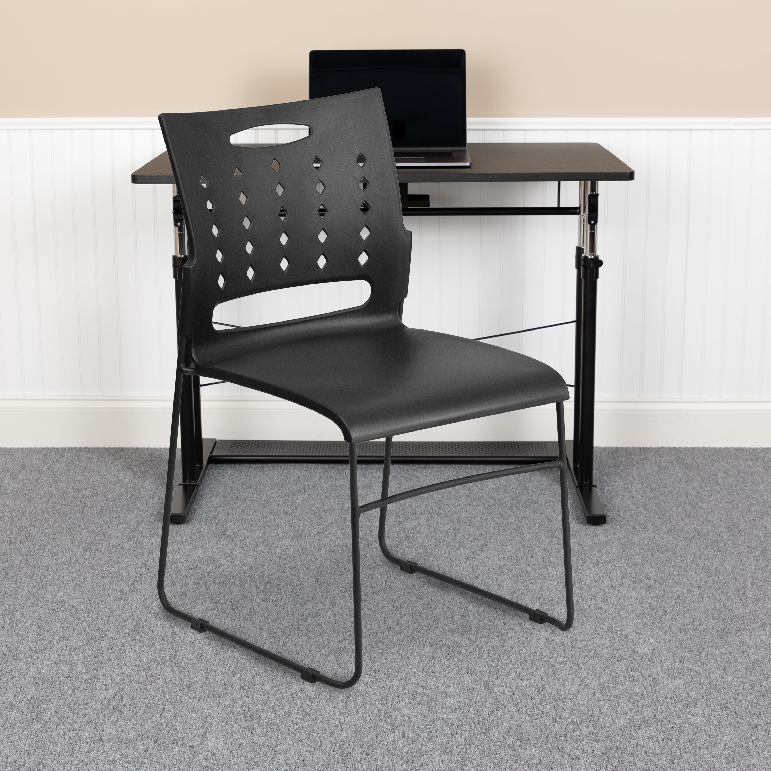 Hercules 881 lb Black Plastic Sled Base Stackable Chair