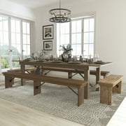 Flash Furniture HERCULES Series 9' x 40'' Antique Rustic Folding Farm Table and Four Bench Set