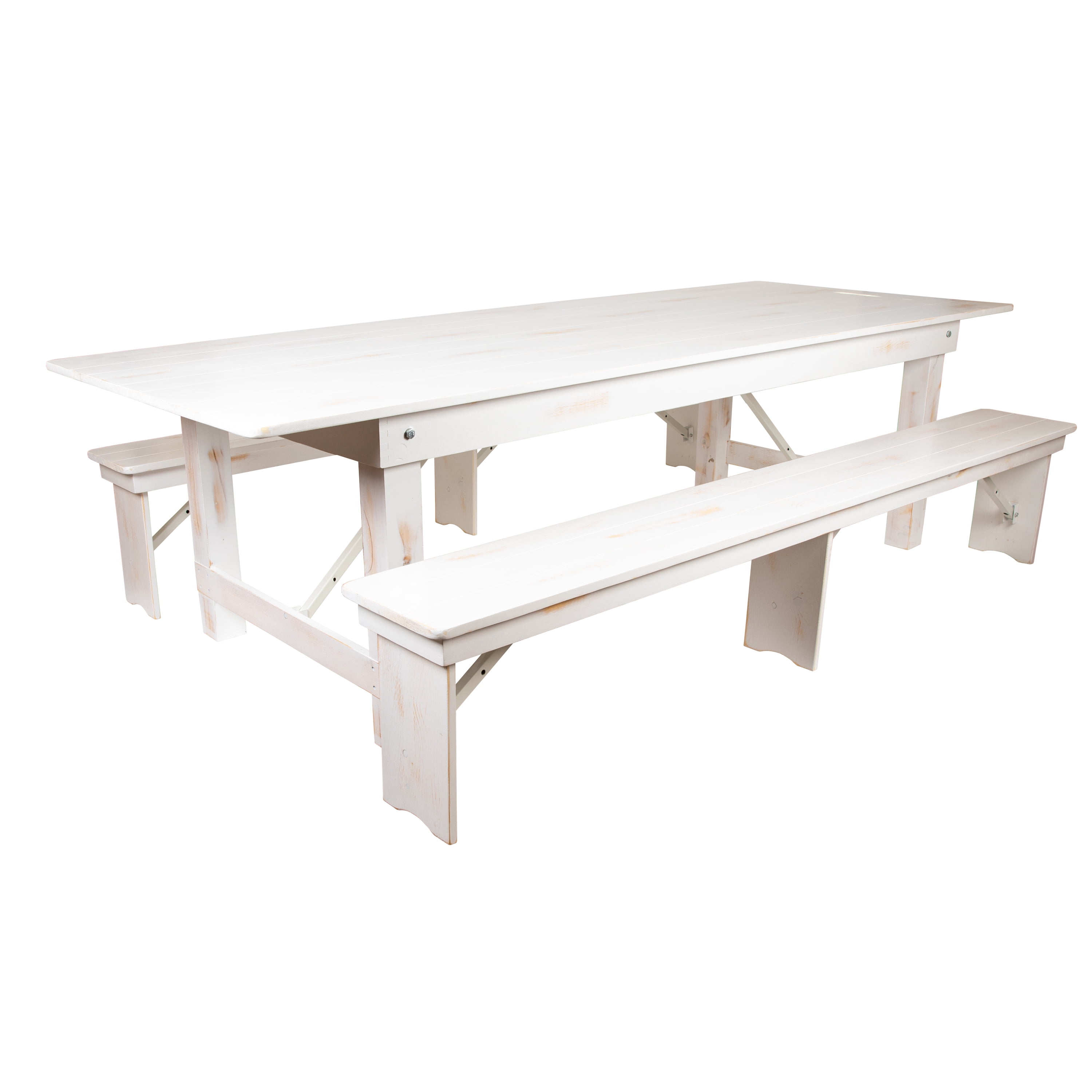 Antique Rustic White 9' Folding Farm Table & Bench Set