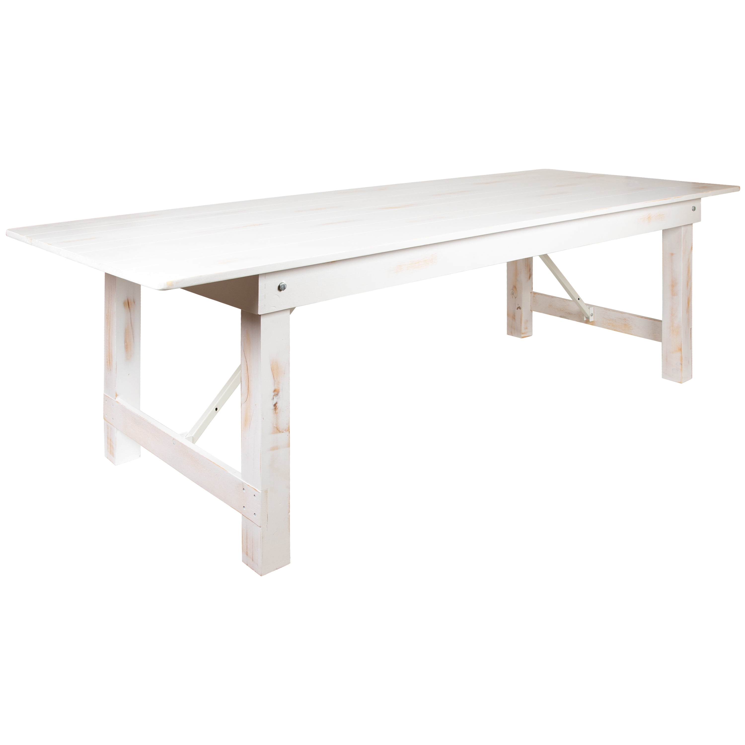 Antique Rustic White Solid Pine 9' Farmhouse Folding Table
