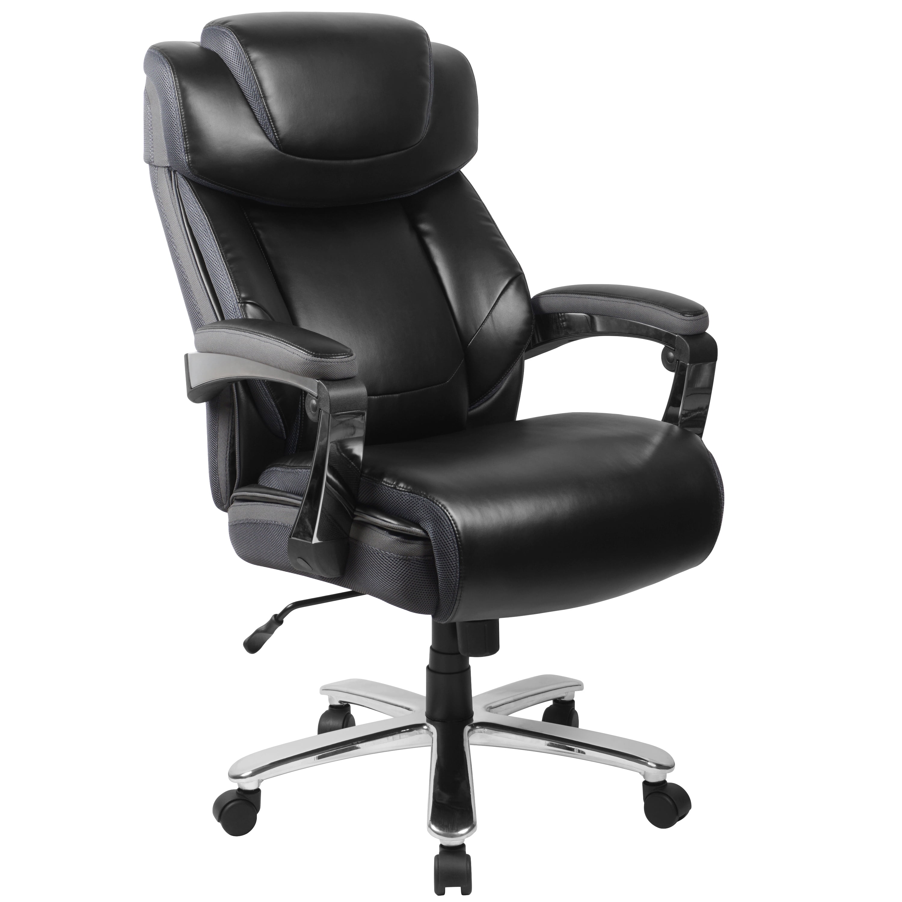 Titan Series Black Leather Convex Chair With Brushed Stainless Steel Base