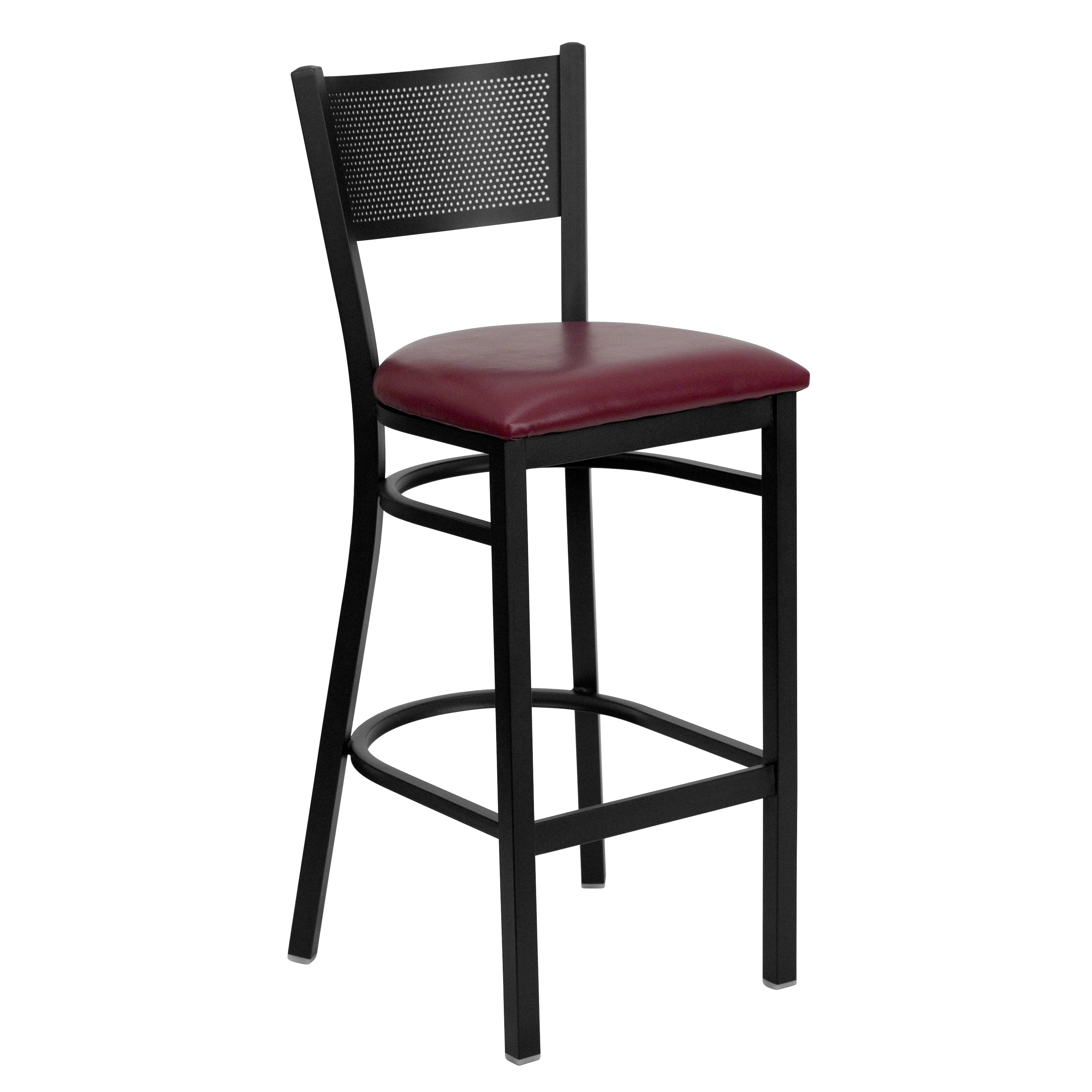 Hercules Black Grid Back Metal Bar Stool with Burgundy Vinyl Seat