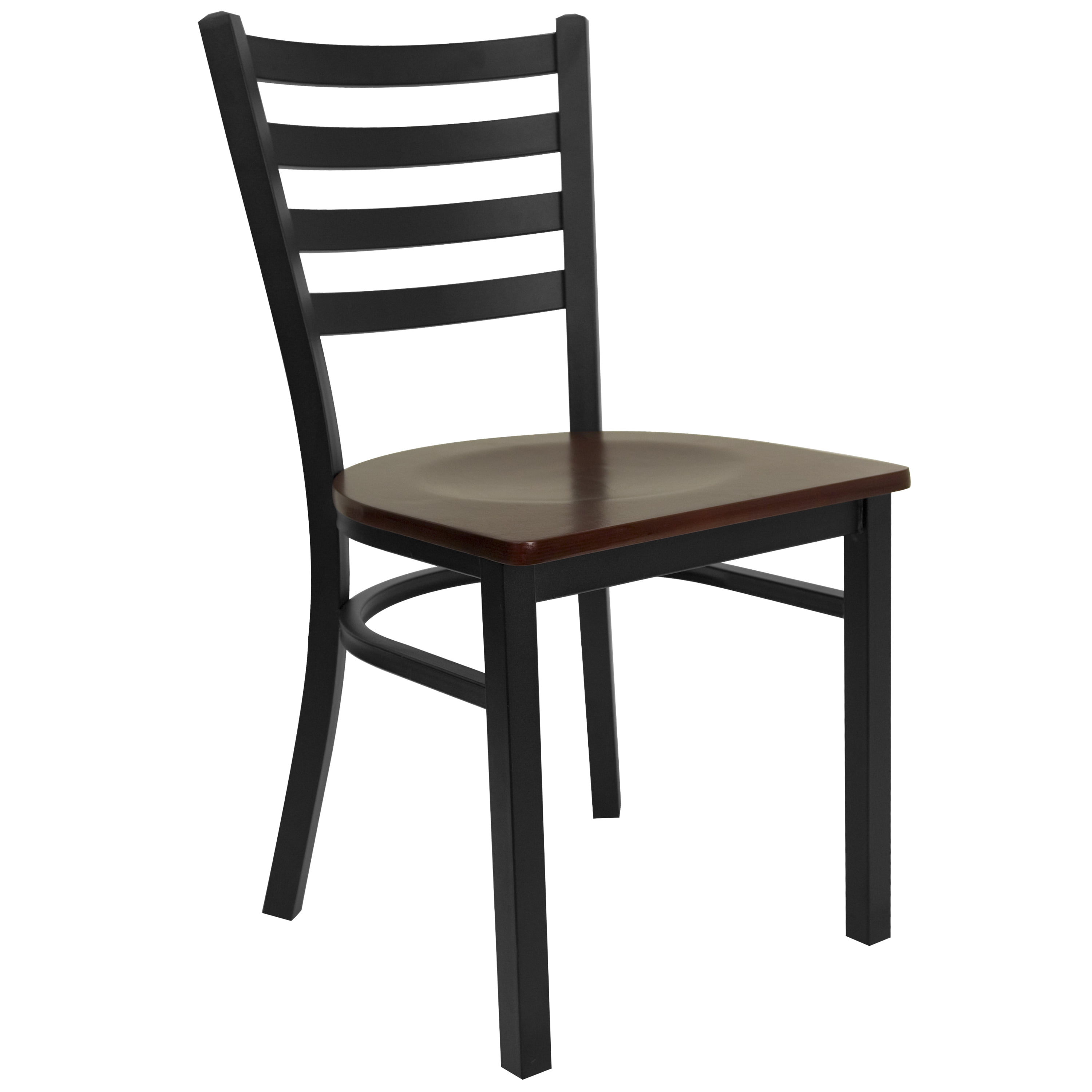 High Ladderback Side Chair in Mahogany and Black Metal