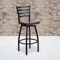 Flash Furniture HERCULES Series Black Ladder Back Swivel Metal Barstool - Mahogany Wood Seat