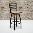 thumbnail image 1 of Flash Furniture HERCULES Series Black Ladder Back Swivel Metal Barstool - Natural Wood Seat, 1 of 11