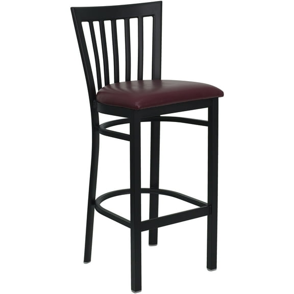 Flash Furniture HERCULES Series Black School House Back Metal Restaurant Barstool - Burgundy Vinyl Seat