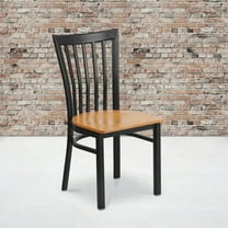 Flash Furniture HERCULES Series Black School House Back Metal Restaurant Chair - Natural Wood Seat