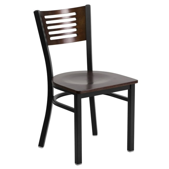 Flash Furniture HERCULES Series Black Slat Back Metal Restaurant Chair - Walnut Wood Back & Seat