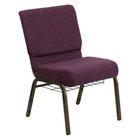 Flash Furniture 21''W Church Chair in Black Dot Patterned Fabric with Cup Book Rack - Gold Vein Frame
