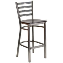 Flash Furniture HERCULES Series Silver Antique Finish with Clear Coat Ladder Back Metal Restaurant Barstool - Walnut Wood Seat