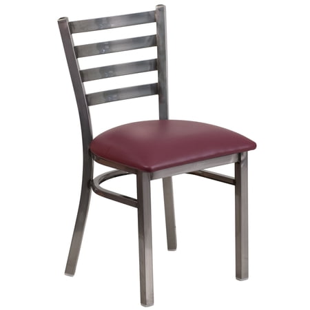 Flash Furniture HERCULES Series Silver Antique Finish with Clear Coat Ladder Back Metal Restaurant Chair - Burgundy Vinyl Seat