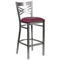 thumbnail image 1 of Flash Furniture HERCULES Series Silver Antique Finish with Clear Coat ''X'' Back Metal Restaurant Barstool - Burgundy Vinyl Seat, 1 of 7