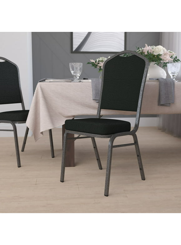 Flash Furniture HERCULES Series Crown Back Stacking Banquet Chair in Black Dot Patterned Fabric - Silver Vein Frame