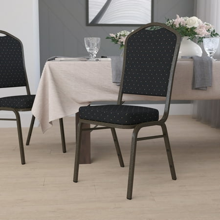 Flash Furniture HERCULES Series Crown Back Stacking Banquet Chair in Black Patterned Fabric - Gold Vein Frame