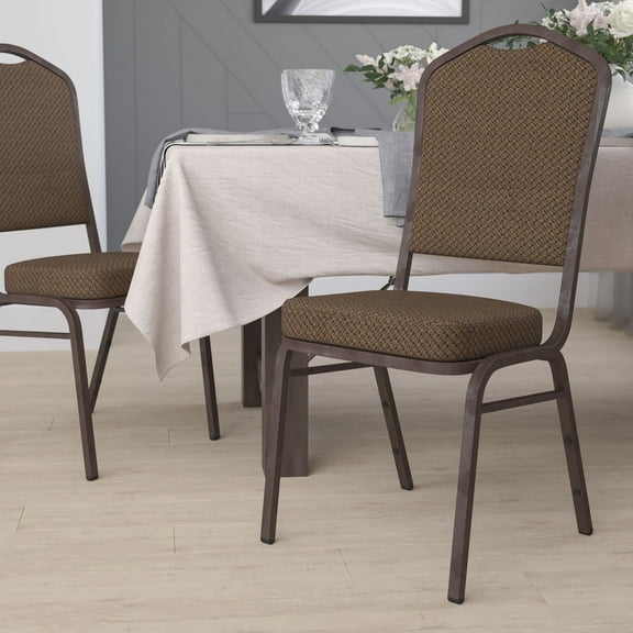 Flash Furniture HERCULES Series Crown Back Stacking Banquet Chair in Brown Patterned Fabric - Copper Vein Frame
