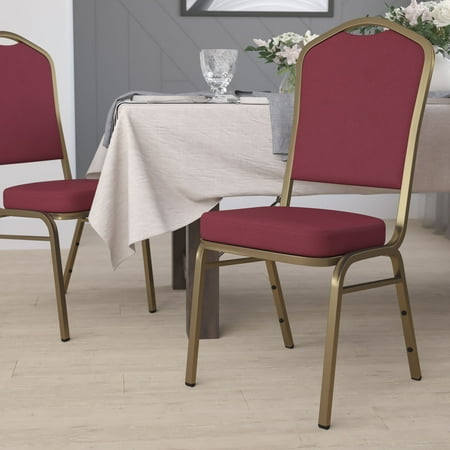 Flash Furniture HERCULES Series Crown Back Stacking Banquet Chair in Burgundy Fabric - Gold Frame