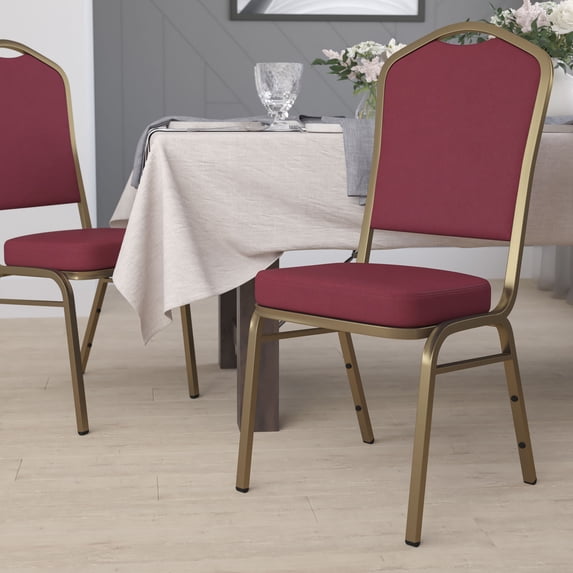 Flash Furniture HERCULES Series Crown Back Stacking Banquet Chair in Burgundy Fabric - Gold Frame
