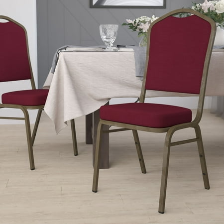 Flash Furniture HERCULES Series Crown Back Stacking Banquet Chair in Burgundy Fabric - Gold Vein Frame