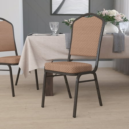 Flash Furniture HERCULES Series Crown Back Stacking Banquet Chair in Gold Diamond Patterned Fabric - Gold Vein Frame