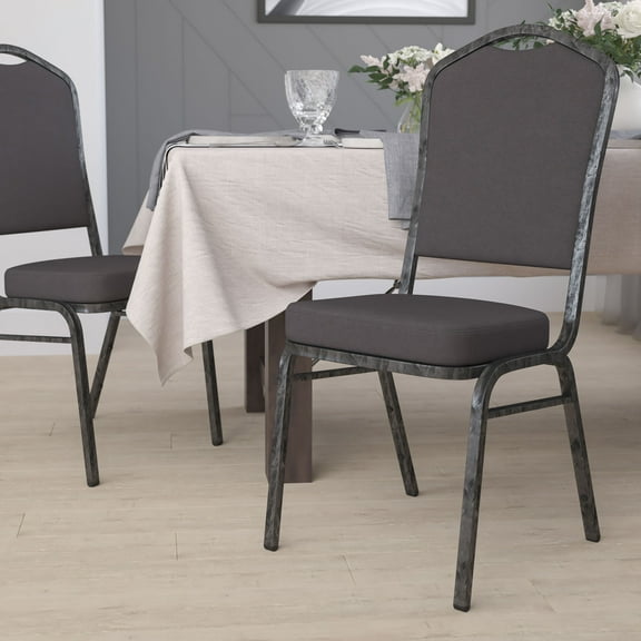 Flash Furniture HERCULES Series Crown Back Stacking Banquet Chair in Gray Fabric - Silver Vein Frame