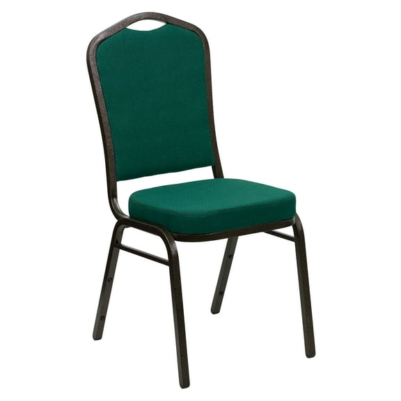 Flash Furniture HERCULES Series Crown Back Stacking Banquet Chair in Green Fabric - Gold Vein Frame