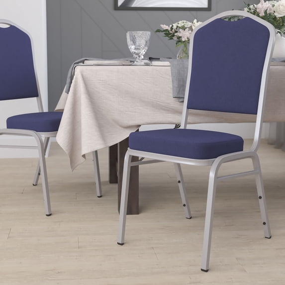 Flash Furniture HERCULES Series Crown Back Stacking Banquet Chair in Navy Fabric - Silver Frame