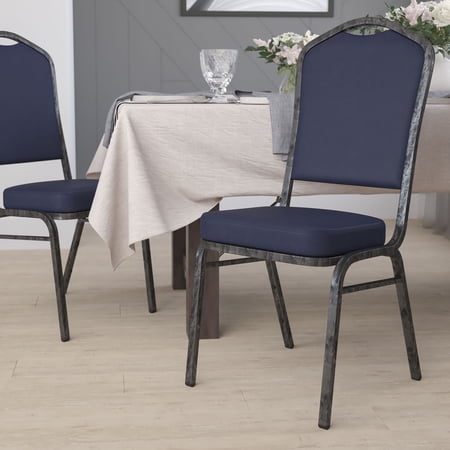 Flash Furniture HERCULES Series Crown Back Stacking Banquet Chair in Navy Vinyl - Silver Vein Frame