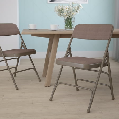 Flash Furniture HERCULES Series Curved Triple Braced & Double Hinged Beige Fabric Metal Folding Chair