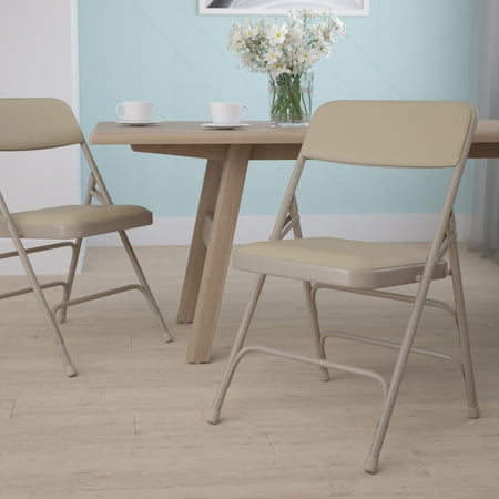 Flash Furniture HERCULES Series Curved Triple Braced & Double Hinged Beige Vinyl Metal Folding Chair