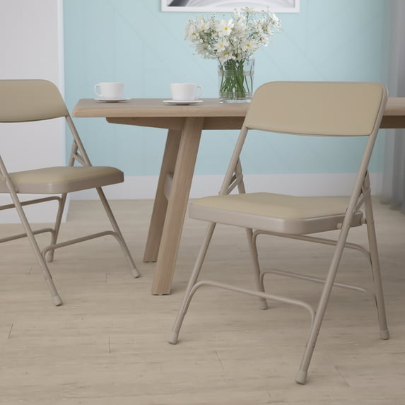 Flash Furniture HERCULES Series Curved Triple Braced & Double Hinged Beige Vinyl Metal Folding Chair