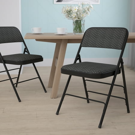 Flash Furniture HERCULES Series Curved Triple Braced & Double Hinged Black Patterned Fabric Metal Folding Chair