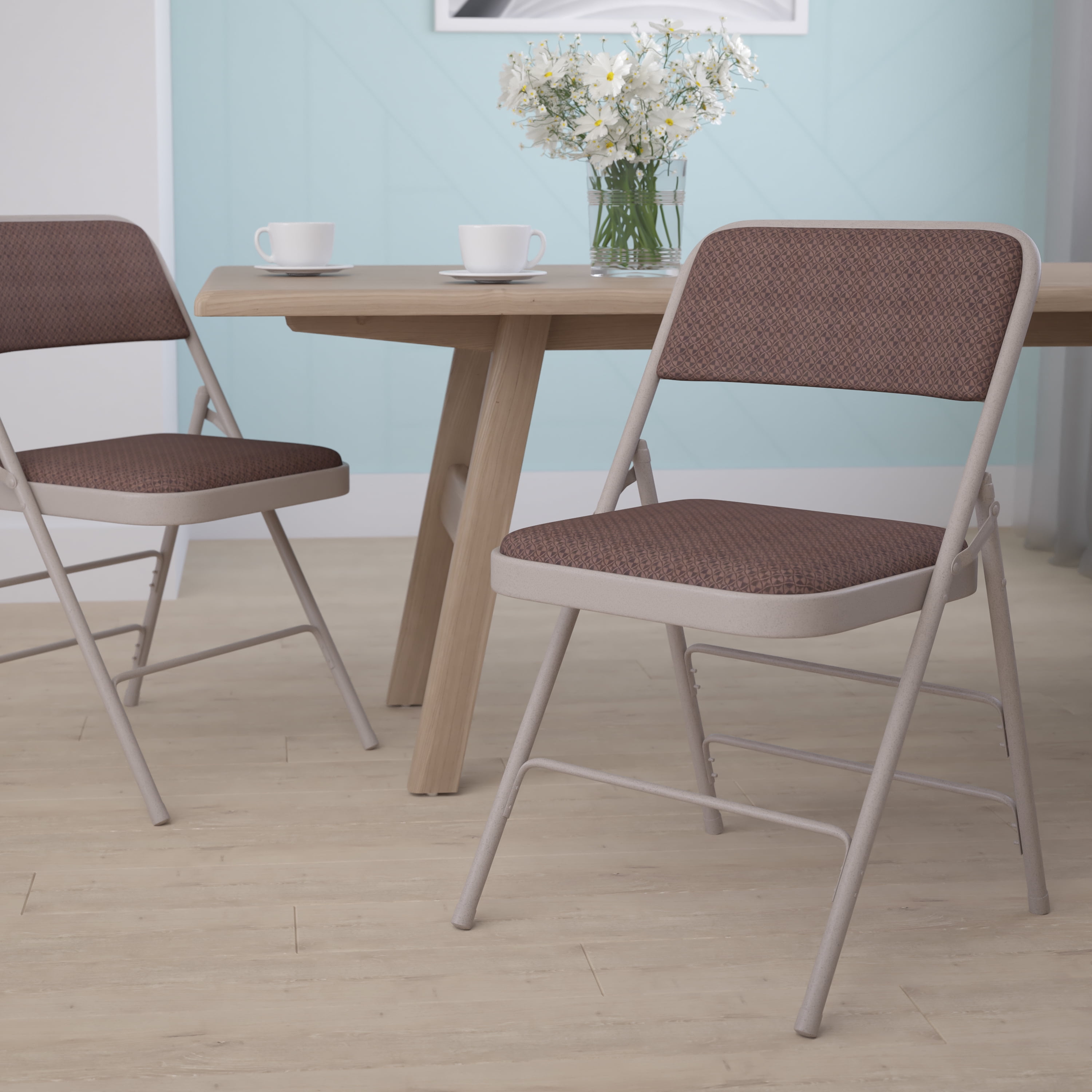 Executive Brown Patterned Fabric Armless Metal Folding Chair