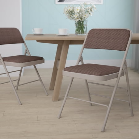 Flash Furniture HERCULES Series Curved Triple Braced & Double Hinged Brown Patterned Fabric Metal Folding Chair
