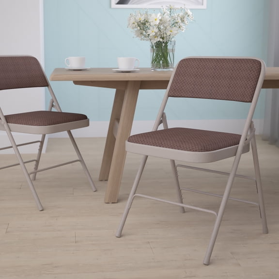 Flash Furniture HERCULES Series Curved Triple Braced & Double Hinged Brown Patterned Fabric Metal Folding Chair