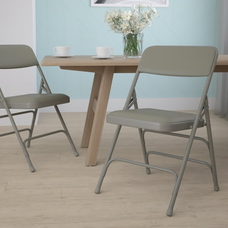 Flash Furniture HERCULES Series Curved Triple Braced & Double Hinged Gray Vinyl Metal Folding Chair
