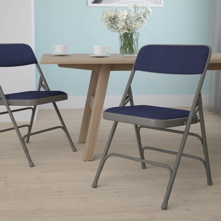 Flash Furniture HERCULES Series Curved Triple Braced & Double Hinged Navy Fabric Metal Folding Chair