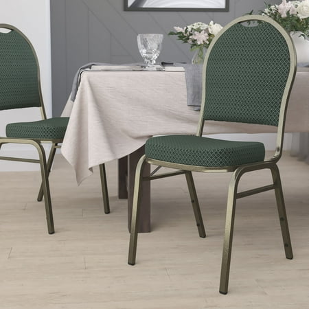 Flash Furniture HERCULES Series Dome Back Stacking Banquet Chair in Green Patterned Fabric - Gold Vein Frame