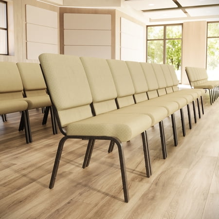 Flash Furniture 4 Pack 18.5''W Stacking Church Chair in Beige Patterned Fabric - Gold Vein Frame