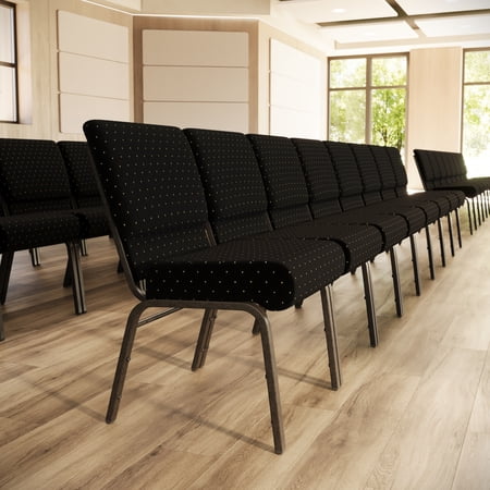 Flash Furniture 4 Pack 21''W Stacking Church Chair in Black Dot Patterned Fabric - Gold Vein Frame