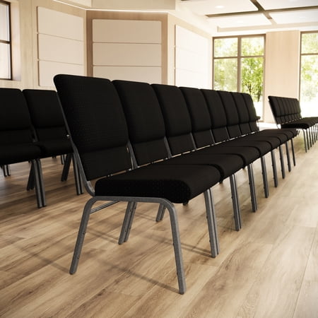 Flash Furniture 4 Pack 18.5''W Stacking Church Chair in Black Patterned Fabric - Silver Vein Frame